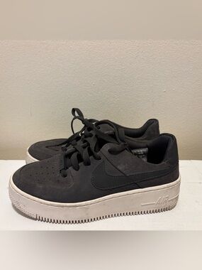 Grey suede Nike Air Force Platform Low-Top Sneakers with White Sole